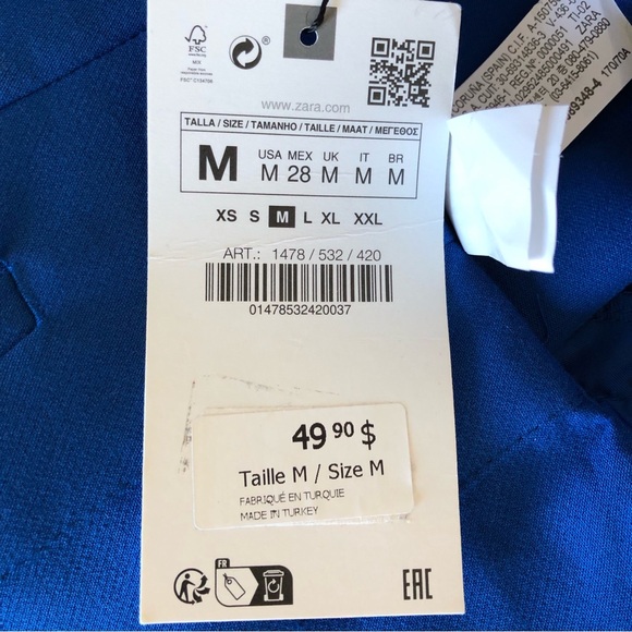 NWT Zara Cobalt Blue High-Waisted Trousers Size Medium - Picture 11 of 12